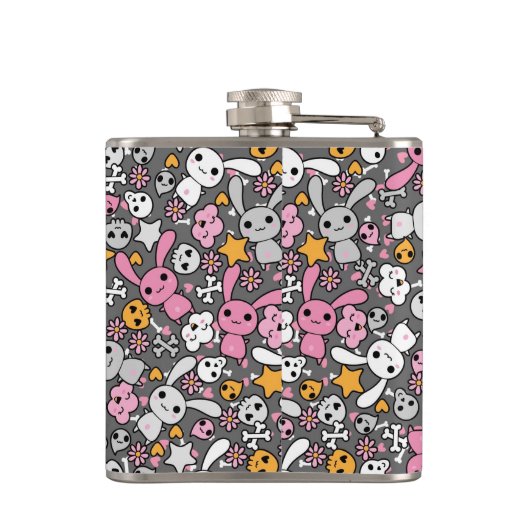 kawaii Graumuster Flachmann (Rückseite)