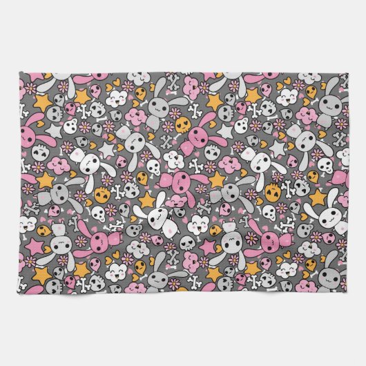 kawaii Graumuster Handtuch (Horizontal)
