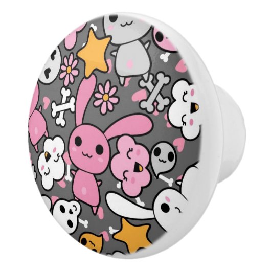 kawaii Graumuster Keramikknauf (Rechts)