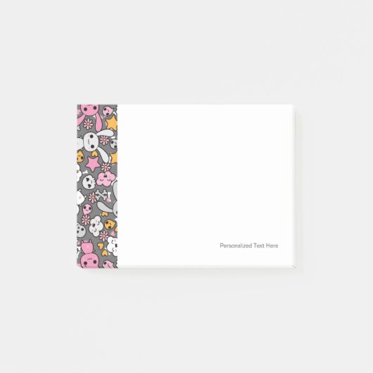 kawaii Graumuster Post-it Klebezettel (Vorderseite)
