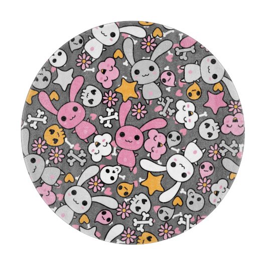 kawaii Graumuster Schneidebrett (Vorderseite)