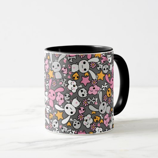 kawaii Graumuster Tasse (VorderseiteRechts)