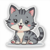 Kawaii Gray Tabby Kitten - Schlaflosigkeit Pose Aufkleber (Vorderseite)