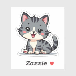 Kawaii Gray Tabby Kitten - Schlaflosigkeit Pose Aufkleber