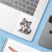 Kawaii Gray Tabby Kitten - Schlaflosigkeit Pose Aufkleber (Laptop mit iPhone)