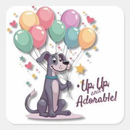 Kawaii Great Dane Pup mit Balloons Quadratischer Aufkleber