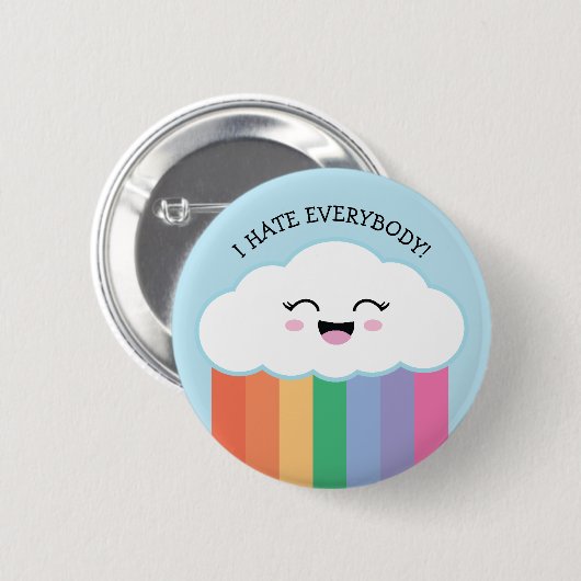 Kawaii Grmpy Cloud and Rainbows Button (Vorne & Hinten)