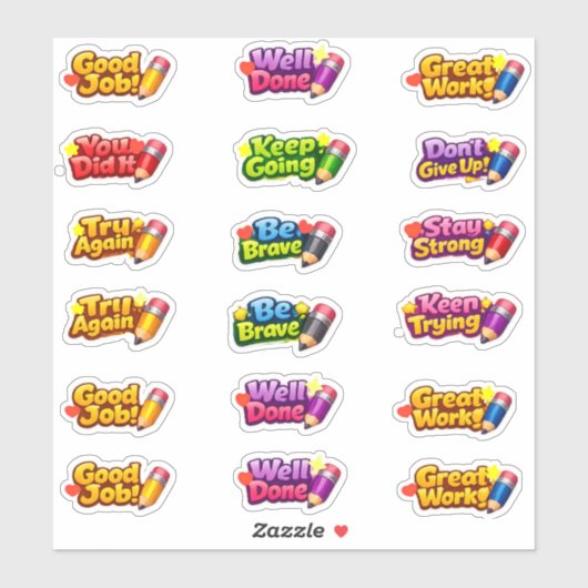 Kawaii Growth Mindset Phrases & Pencil Teacher Aufkleber (Blatt)