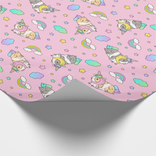 Kawaii Guinea Pig Unicorn Muster in Rosa Geschenkpapier (Ecke)