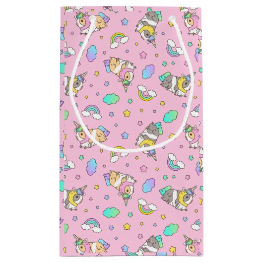Kawaii Guinea Pig Unicorn Muster in Rosa Kleine Geschenktüte (Rückseite)
