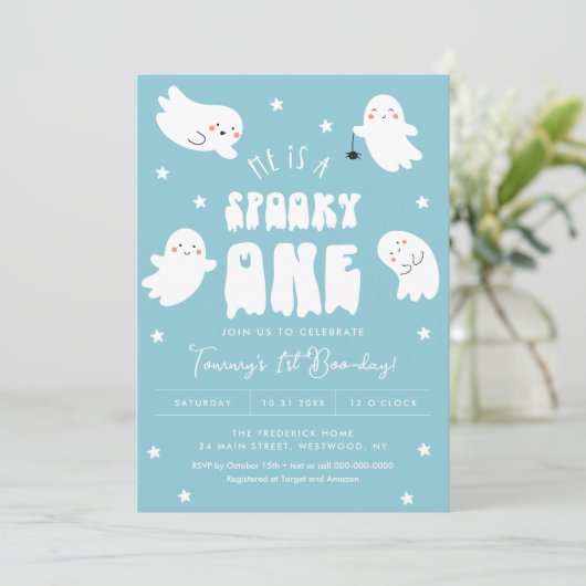 Kawaii Halloween 1. Boo-Day Birthday Boy Girl Einladung (Stehend Vorderseite)