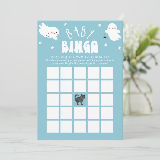 Kawaii Halloween Baby Shower Bingo Game Card Einladung (Stehend Vorderseite)