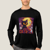Kawaii Halloween Black Cat Art Tri-Blend Shirt (Vorderseite)