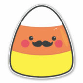Kawaii Halloween Candy Corn mit Mustache Aufkleber (Vorderseite)