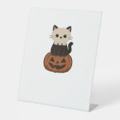 Kawaii Halloween Cat and pumpkin Oversized T-Shirt Sockelschild (Vorderseite)
