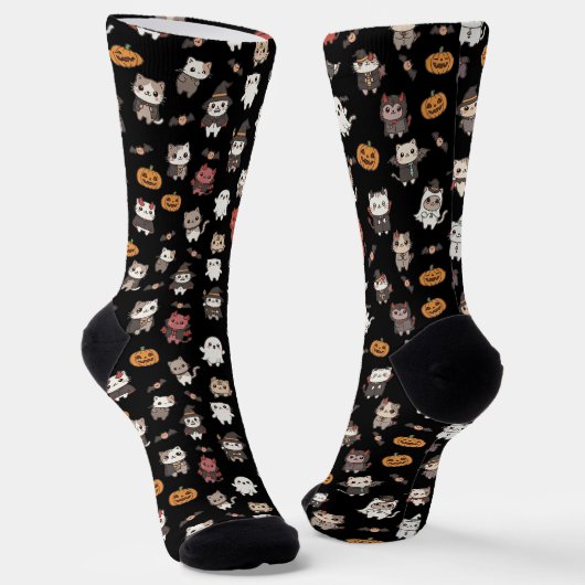 Kawaii Halloween Cat Pattern Socken (Gewinkelt)