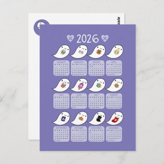 Kawaii Halloween Ghosts 2026 Kalender Postkarte (Vorne/Hinten)