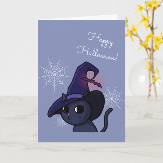 Kawaii Halloween Hexenkkatze Zeichnend Karte (Gelbe Blume)