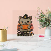 Kawaii Halloween Katze mit Kürbis, Niedlich Hexenk Acrylschild (Hochzeit)