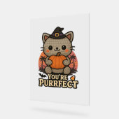 Kawaii Halloween Katze mit Kürbis, Niedlich Hexenk Acrylschild (Winkel)