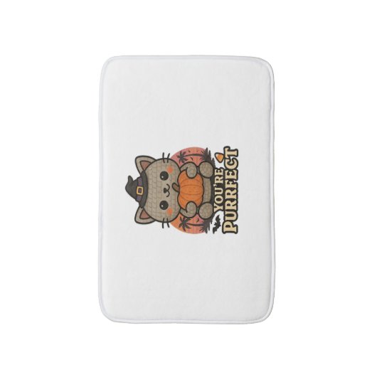 Kawaii Halloween Katze mit Kürbis, Niedlich Hexenk Badematte (Vorderseite Vertikal)