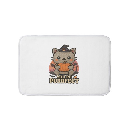 Kawaii Halloween Katze mit Kürbis, Niedlich Hexenk Badematte (Vorderseite)