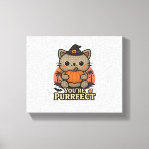 Kawaii Halloween Katze mit Kürbis, Niedlich Hexenk Leinwanddruck