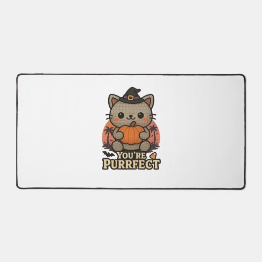 Kawaii Halloween Katze mit Kürbis, Niedlich Hexenk Schreibtischunterlage (Vorderseite)