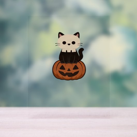 Kawaii Halloween Katze und Kürbis Oversifizierter Acrylschild (Neutral)