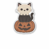 Kawaii Halloween Katze und Kürbis Oversifizierter Aufkleber (Vorderseite)