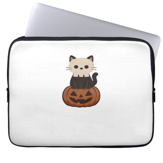 Kawaii Halloween Katze und Kürbis Oversifizierter Laptopschutzhülle (Vorderseite)