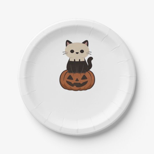 Kawaii Halloween Katze und Kürbis Oversifizierter Pappteller (Vorderseite)