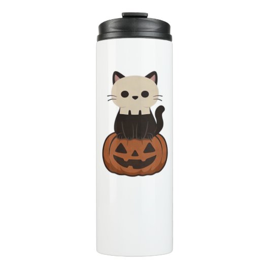 Kawaii Halloween Katze und Kürbis Oversifizierter Thermosbecher (Vorderseite)