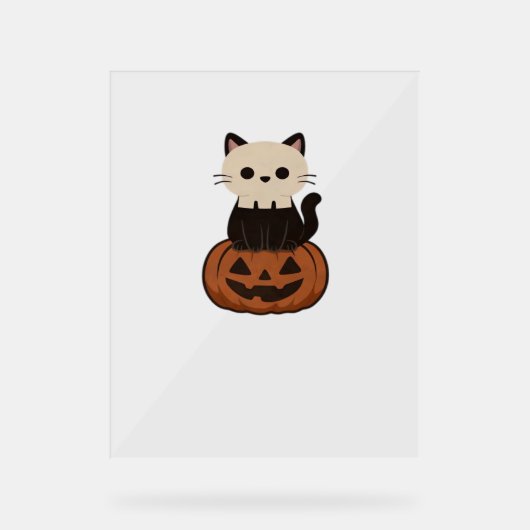 Kawaii Halloween Katze und Kürbisklassischer T - S Acrylschild (Vorderseite)