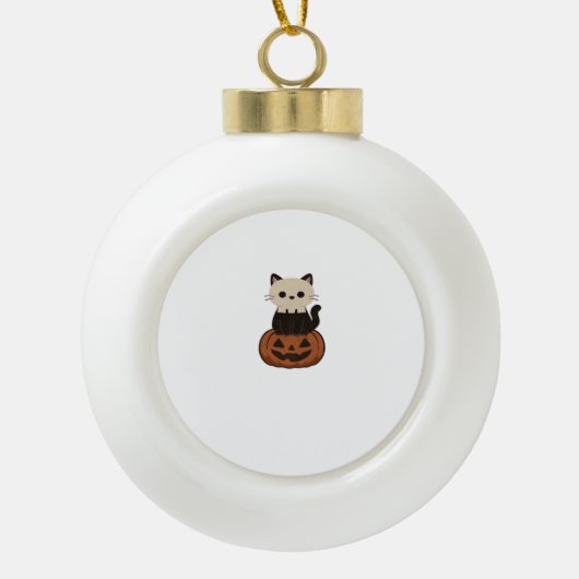Kawaii Halloween Katze und Kürbisklassischer T - S Keramik Kugel-Ornament (Vorderseite)