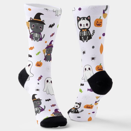 Kawaii Halloween Katzen und Geistersocken Socken (Gewinkelt)