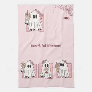 Kawaii-Halloween-Küchentuch – Süße rosa Geister Geschirrtuch