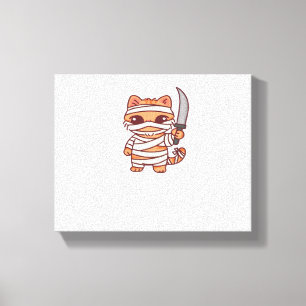 Kawaii Halloween Mummy Cat mit Sword Classic T-Sh Leinwanddruck