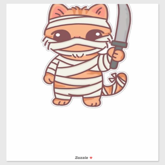 Kawaii Halloween Mummy Cat with Sword Classic T-Sh Aufkleber (Blatt)