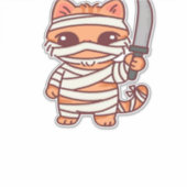 Kawaii Halloween Mummy Cat with Sword Classic T-Sh Aufkleber (Vorderseite)