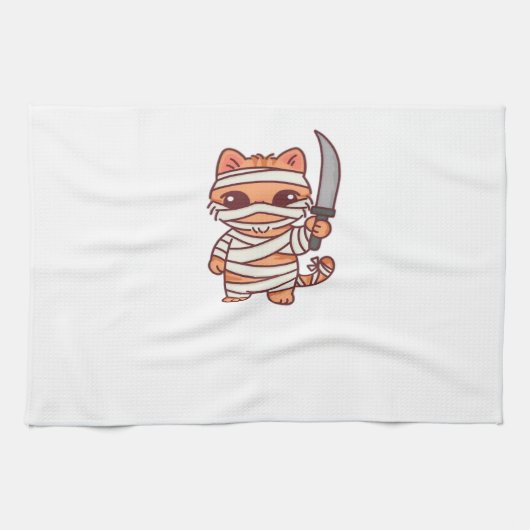 Kawaii Halloween Mummy Cat with Sword Classic T-Sh Geschirrtuch (Horizontal)