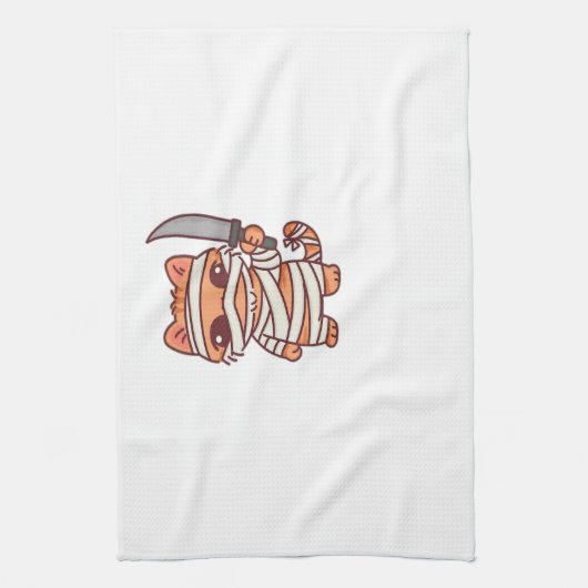 Kawaii Halloween Mummy Cat with Sword Classic T-Sh Geschirrtuch (Vertikal)