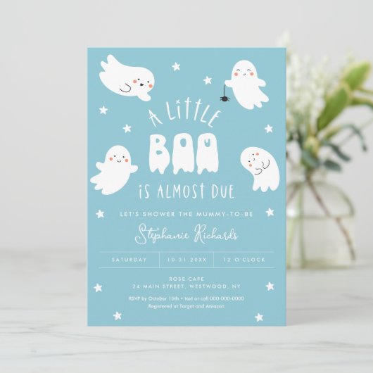Kawaii Halloween Niedlich Ghost Baby Shower Einlad Einladung (Stehend Vorderseite)