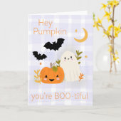 Kawaii Halloween Niedlich Pumpkin & Ghost Karte (Gelbe Blume)