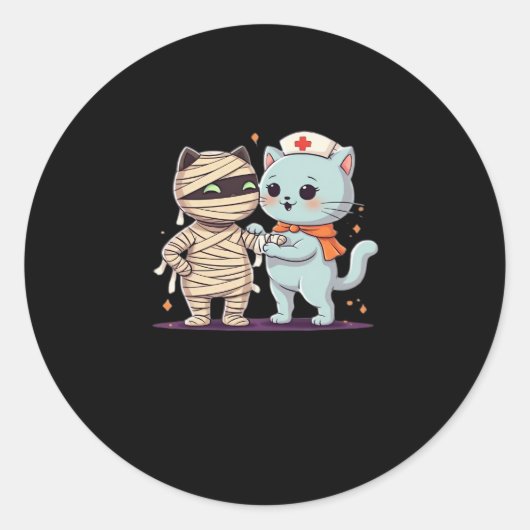 Kawaii Halloween Pals Mummy & Nurse cat Oversified Runder Aufkleber (Vorderseite)