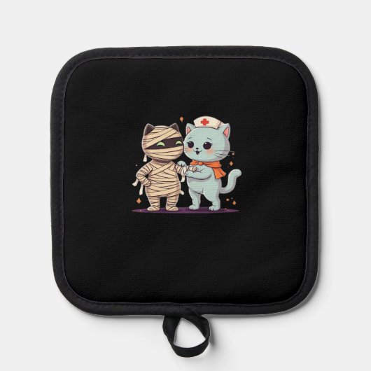 Kawaii Halloween Pals Mummy & Nurse cat Oversized Topflappen (Vorderseite)