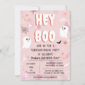 Kawaii Halloween Pink Ghost Birthday Hey Boo Einladung (Vorderseite)