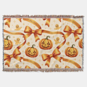 Kawaii Halloween Pumpkin & Bows Decke