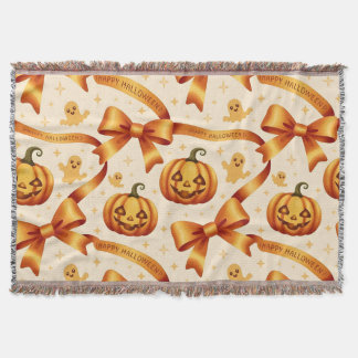 Kawaii Halloween Pumpkin & Bows Decke