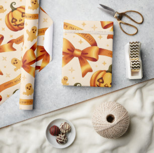 Kawaii Halloween Pumpkin & Bows Gift Wrapping Papa Geschenkpapier